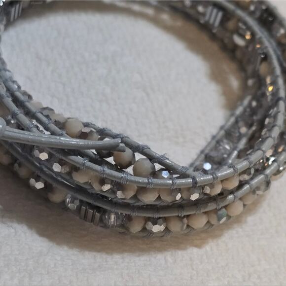 Victoria Emerson Crystal & Skull Wrap Bracelet wraps 5 times at wrist,‎ 36” long - Picture 4 of 8